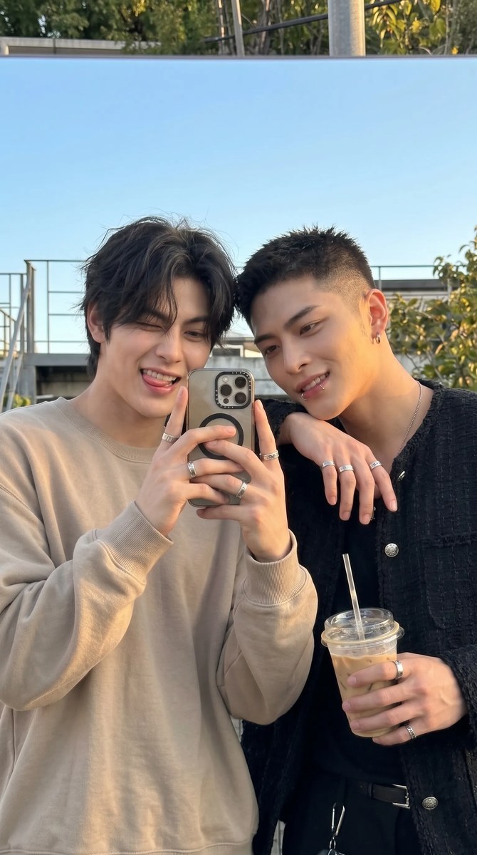 Golden-Hour Mirror Selfie of Two Young Men output 7