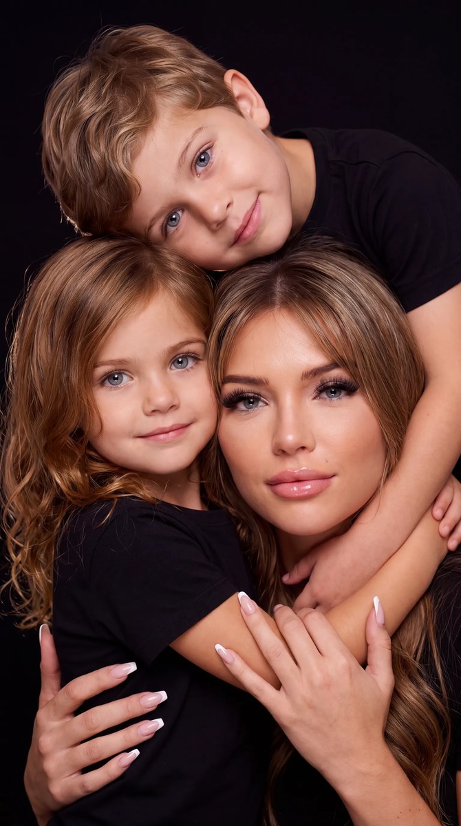 Photorealistic Three-Person Family Portrait