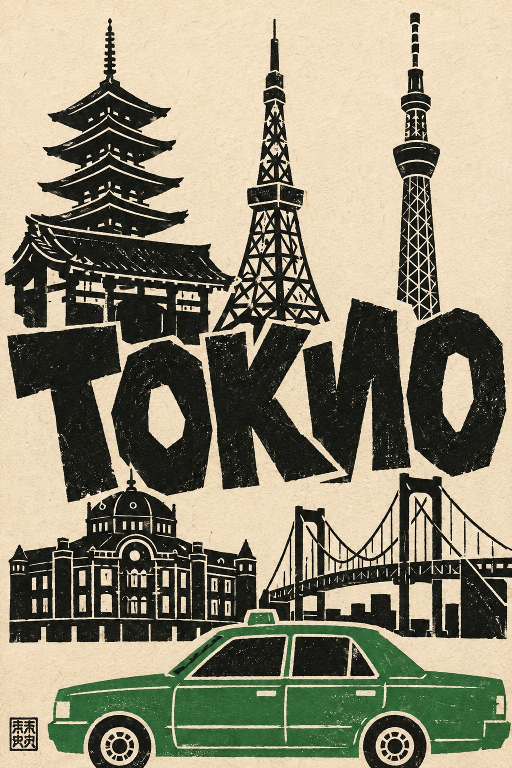 Hand-Cut Linocut Travel Poster output 2