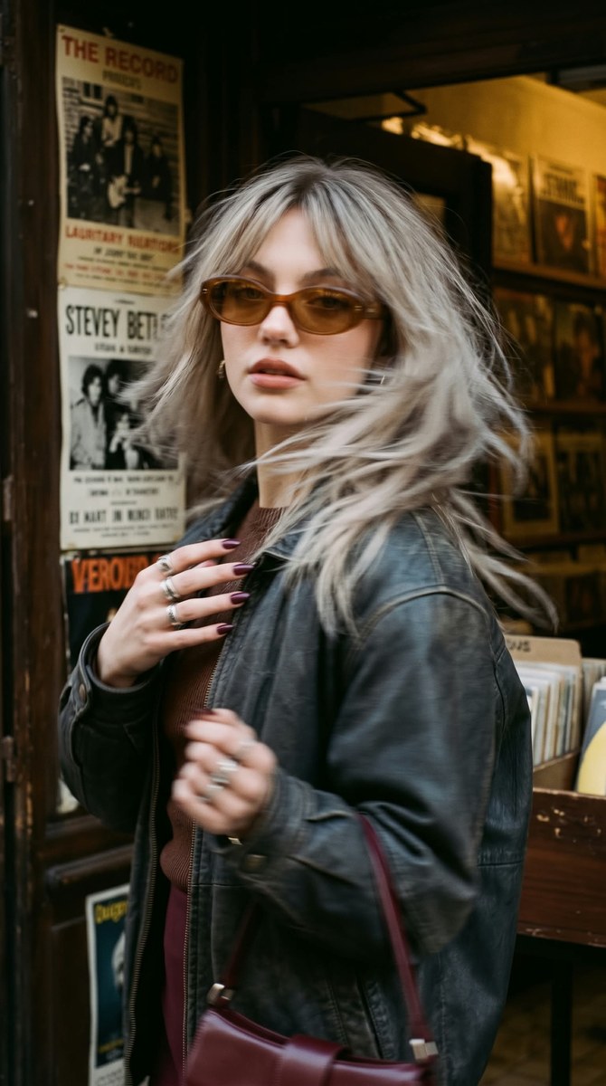 Burgundy Street-Style Portrait Outside a Record Store output 6