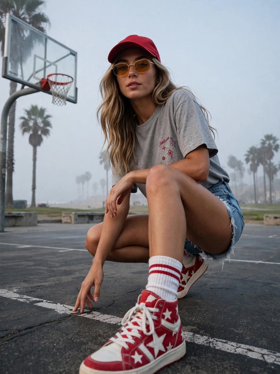 Vintage Streetwear Editorial on a California Basketball Court