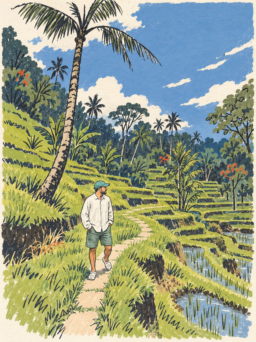 Limited-Palette Hand-Drawn Illustration from a Photo