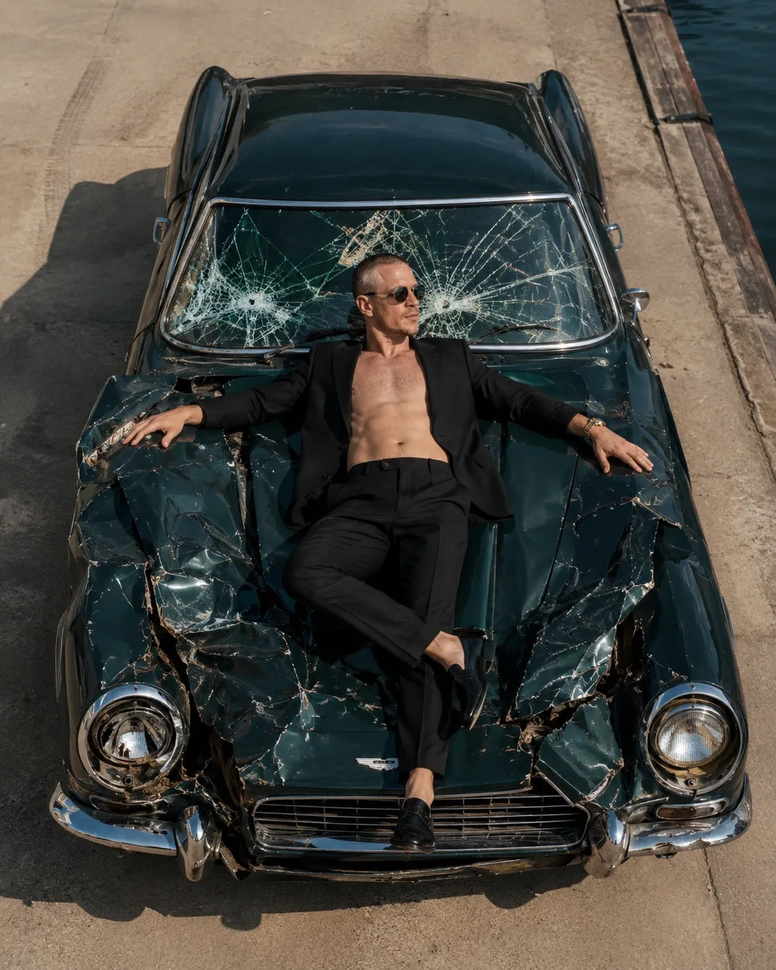 Luxury Editorial on a Wrecked Vintage Car
