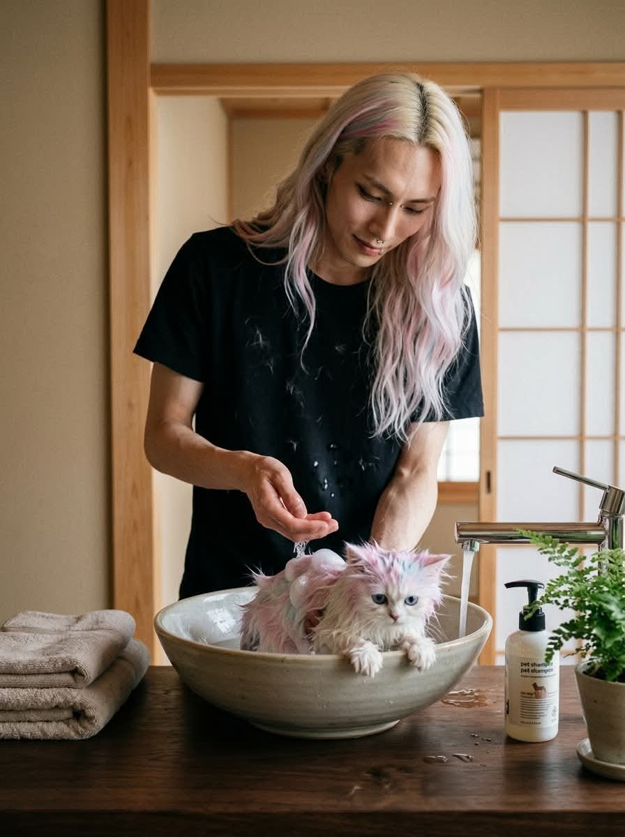 Documentary-Style Kitten Bath Photo