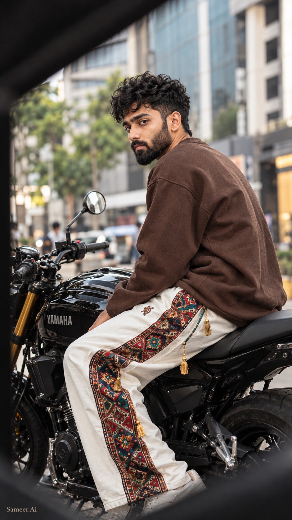 Young Man on a Yamaha Motorcycle, Looking Back