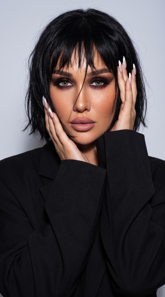 Photorealistic Dark Feminine Beauty Editorial Portrait