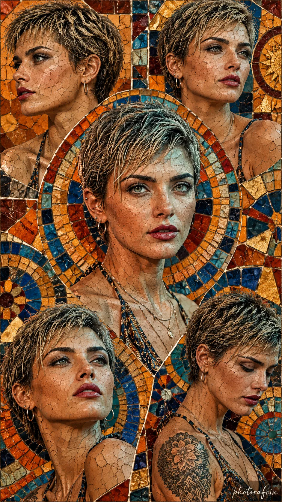 Layered Mosaic of Women's Portraits