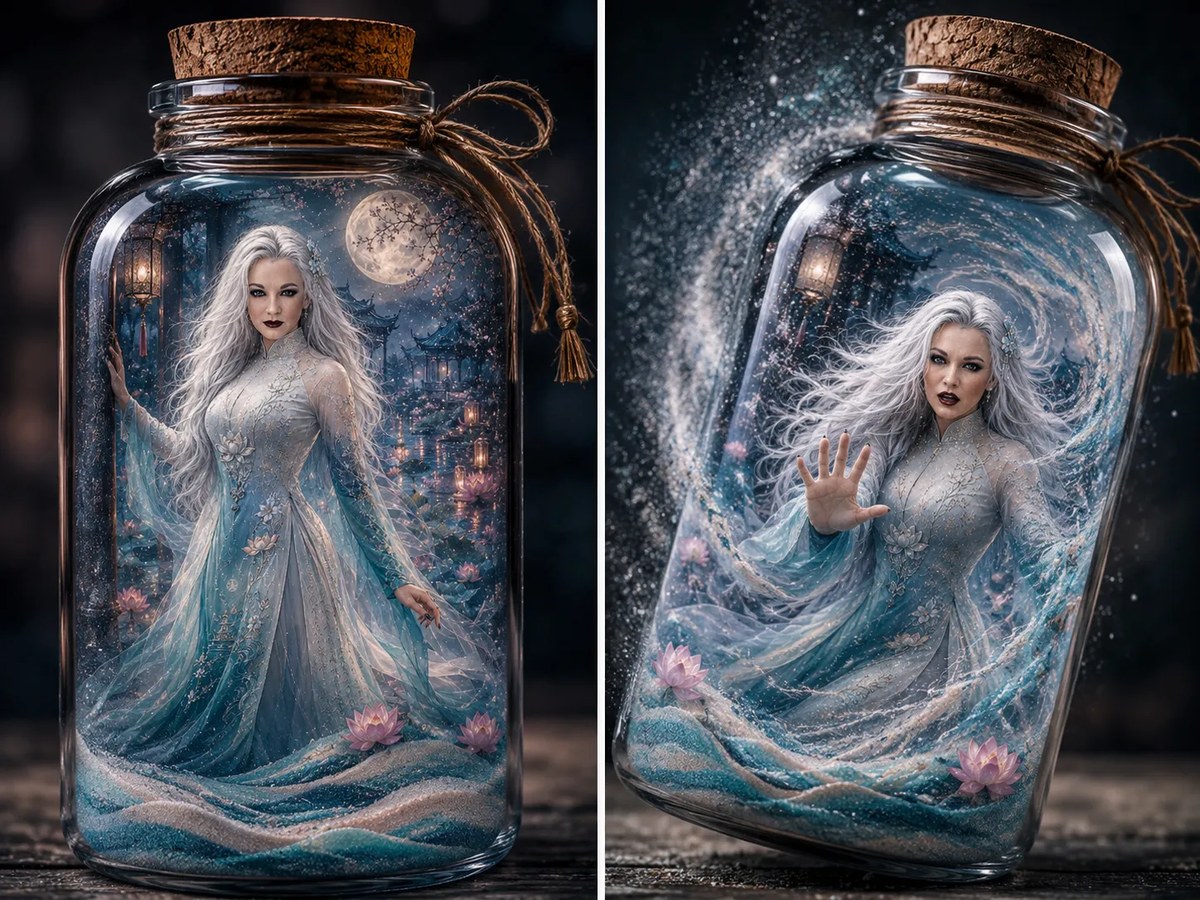 Photorealistic Sand Portrait in a Glass Bottle