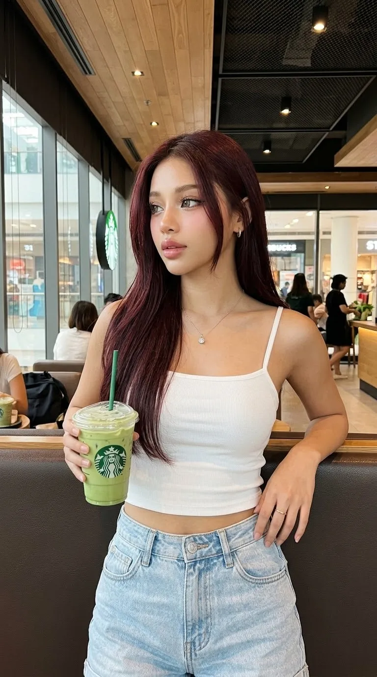 Photorealistic Clean-Girl Portrait in a Starbucks Cafe