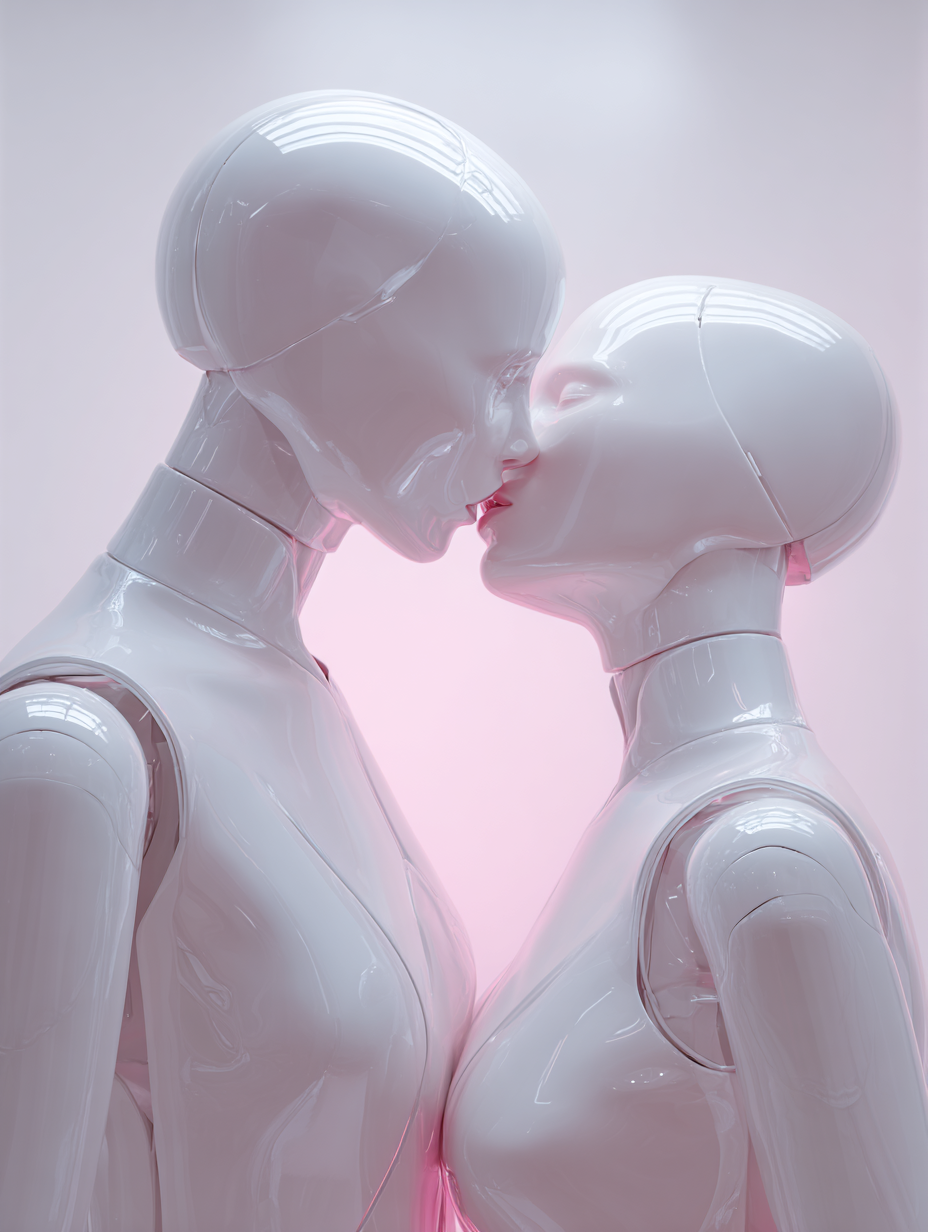 Create a Pastel Futuristic Mannequin Kiss Image