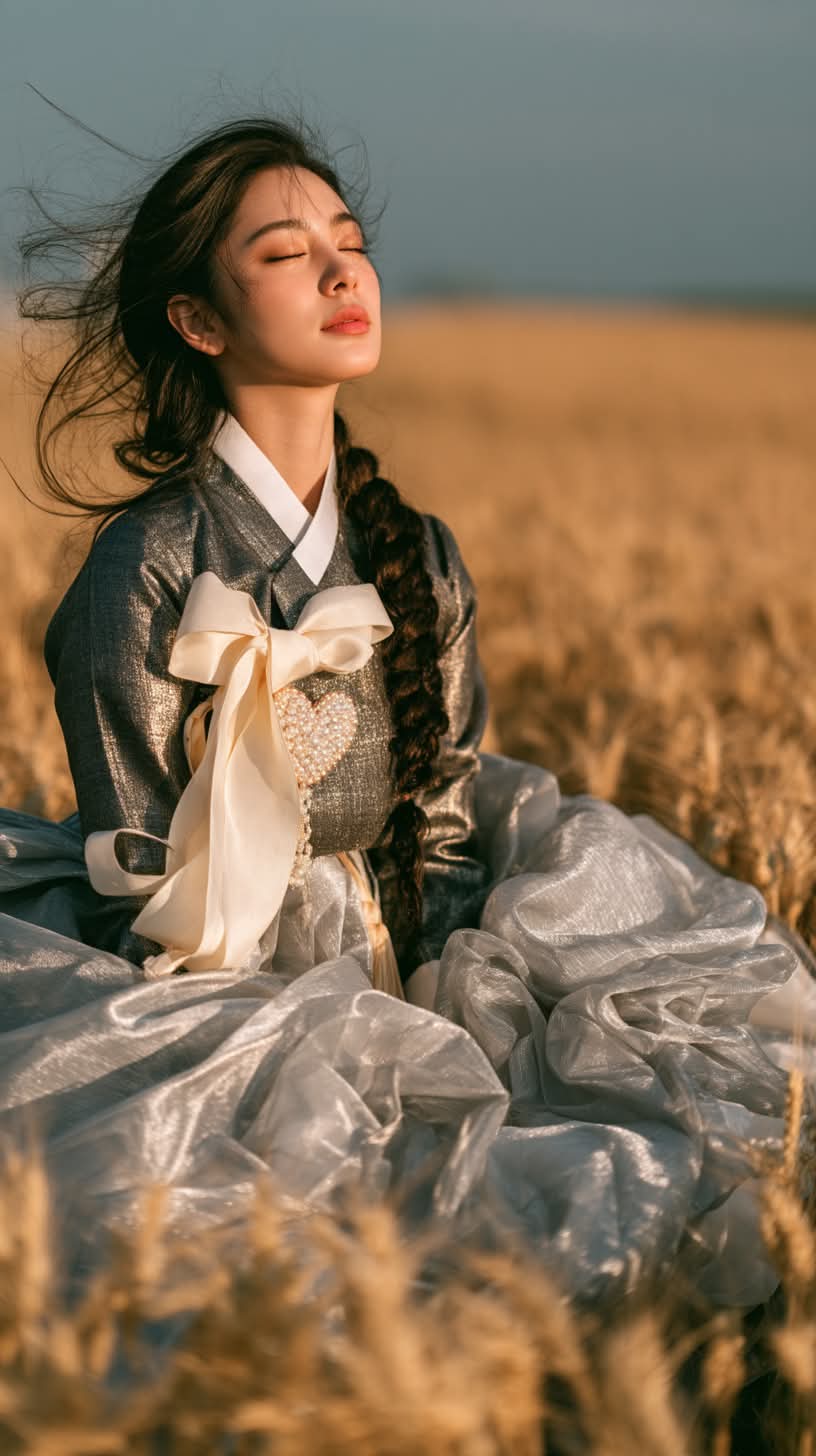 Hanbok Portrait in a Golden Wheat Field output 4