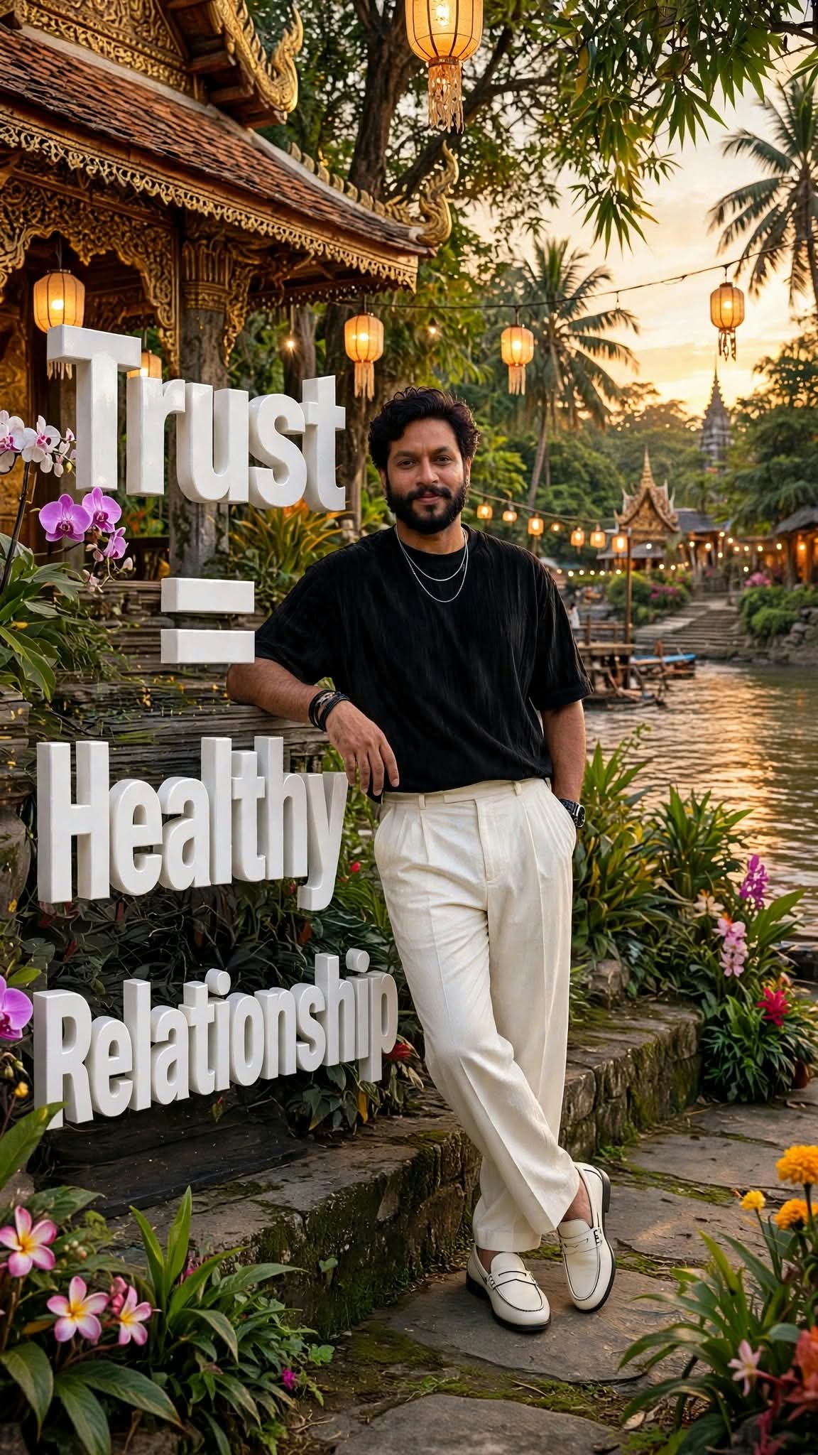 Riverside Temple Portrait with Stacked Relationship Lettering