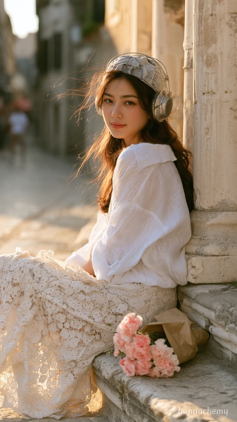 Golden-Hour Old Town Editorial Portrait output 2