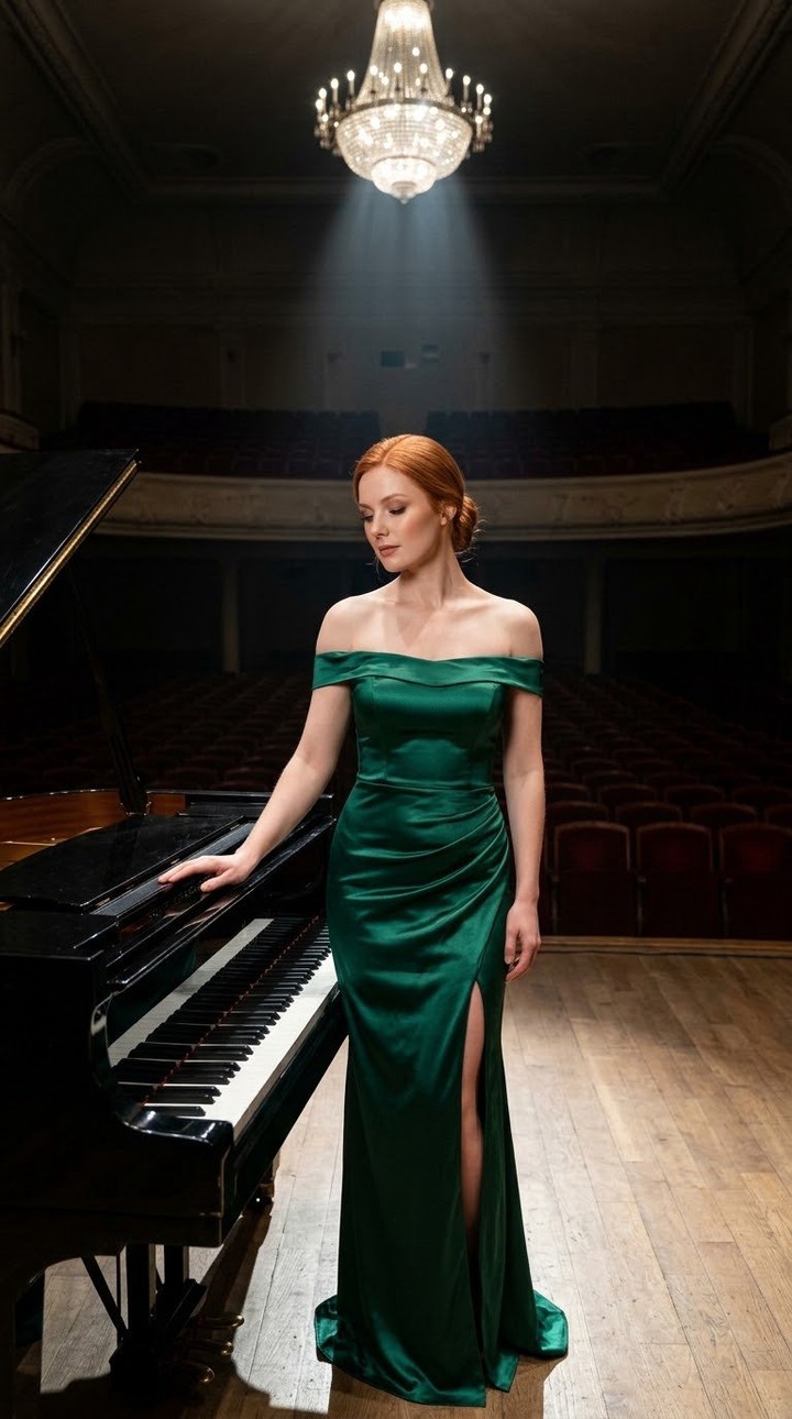 Photorealistic Concert Hall Portrait by a Grand Piano