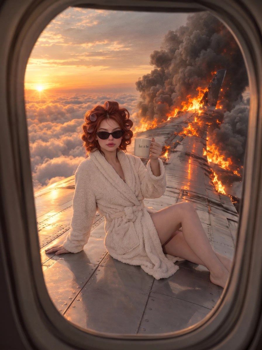 Calm Coffee on a Burning Airplane Wing output 4