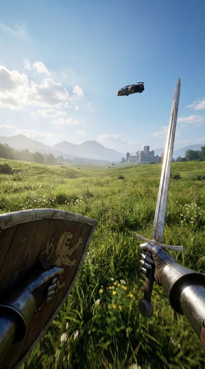 Medieval Knight Meets a Falling Car: Image-to-Video Workflow output 2