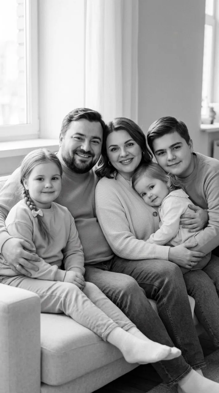 Photorealistic Black-and-White Family Portrait output 2