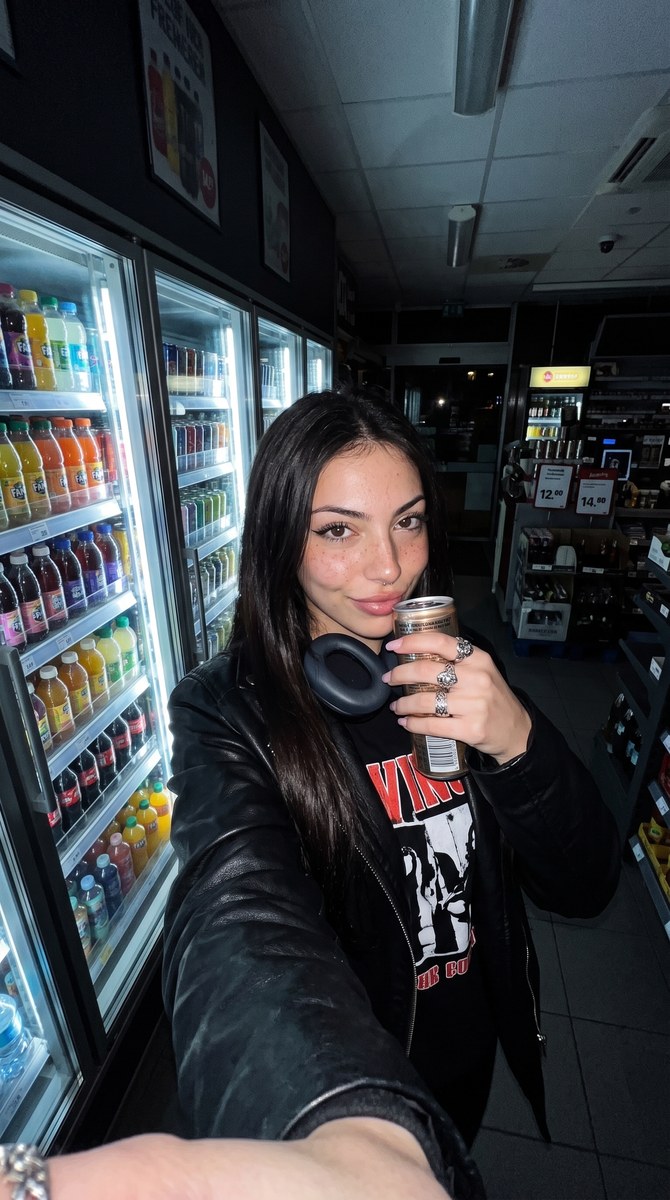 Nighttime Convenience-Store Selfie output 1
