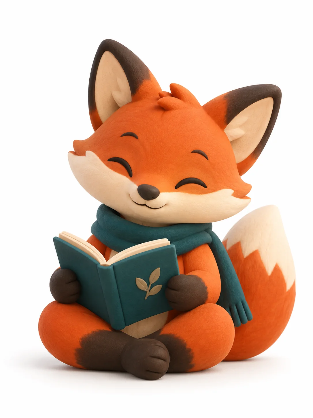 Soft Clay-Style 3D Fox Reading a Tiny Book