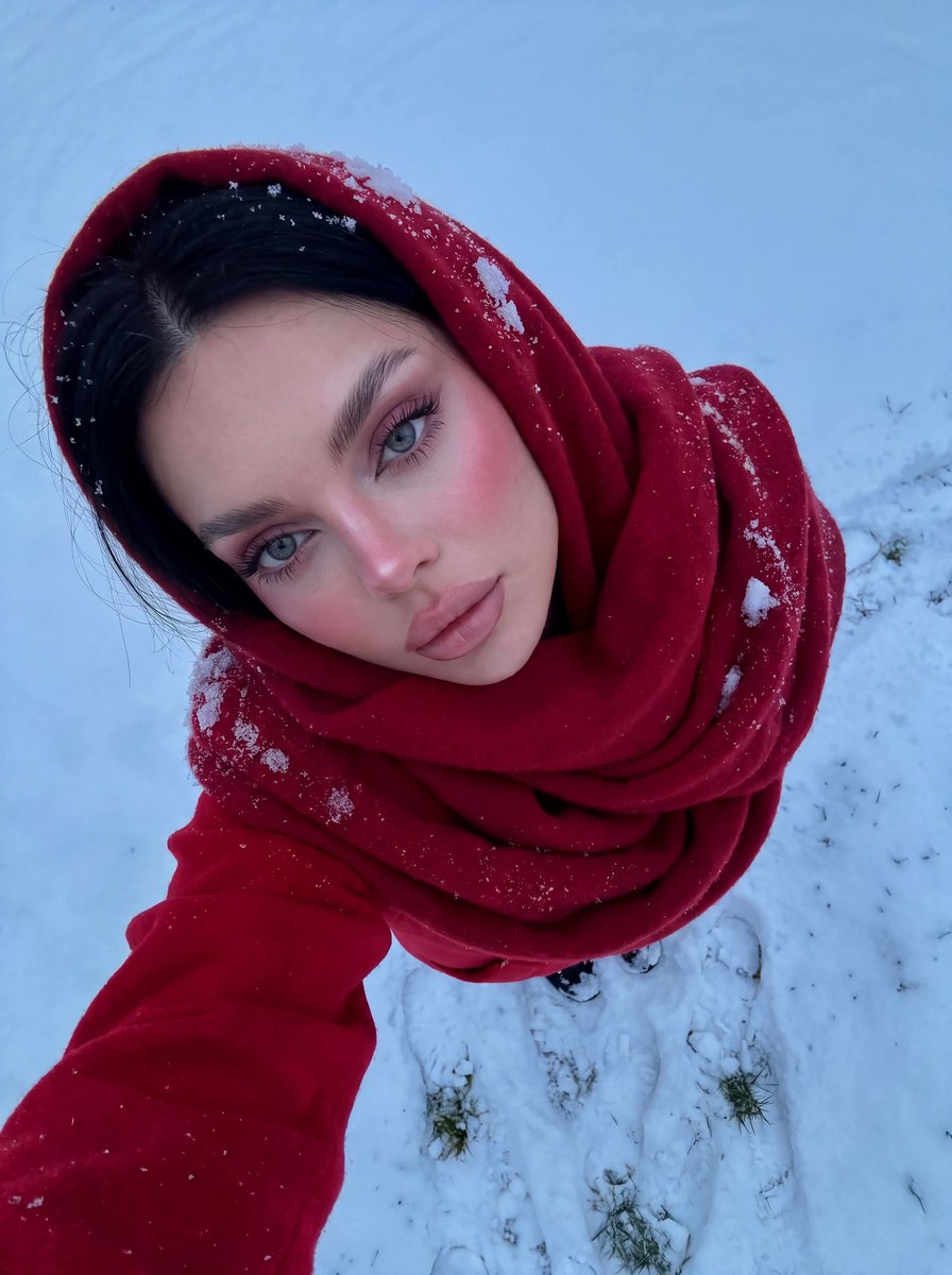 Overhead Winter Selfie in a Red Scarf output 2