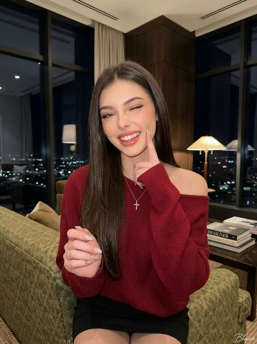 Crimson Sweater Portrait in an Upscale Lounge output 6