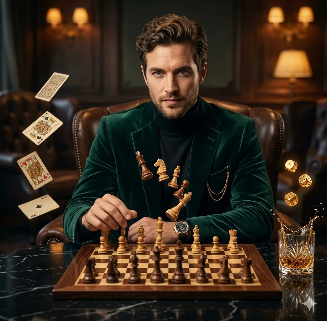 Cinematic Chess Strategist in a Vintage Lounge output 1