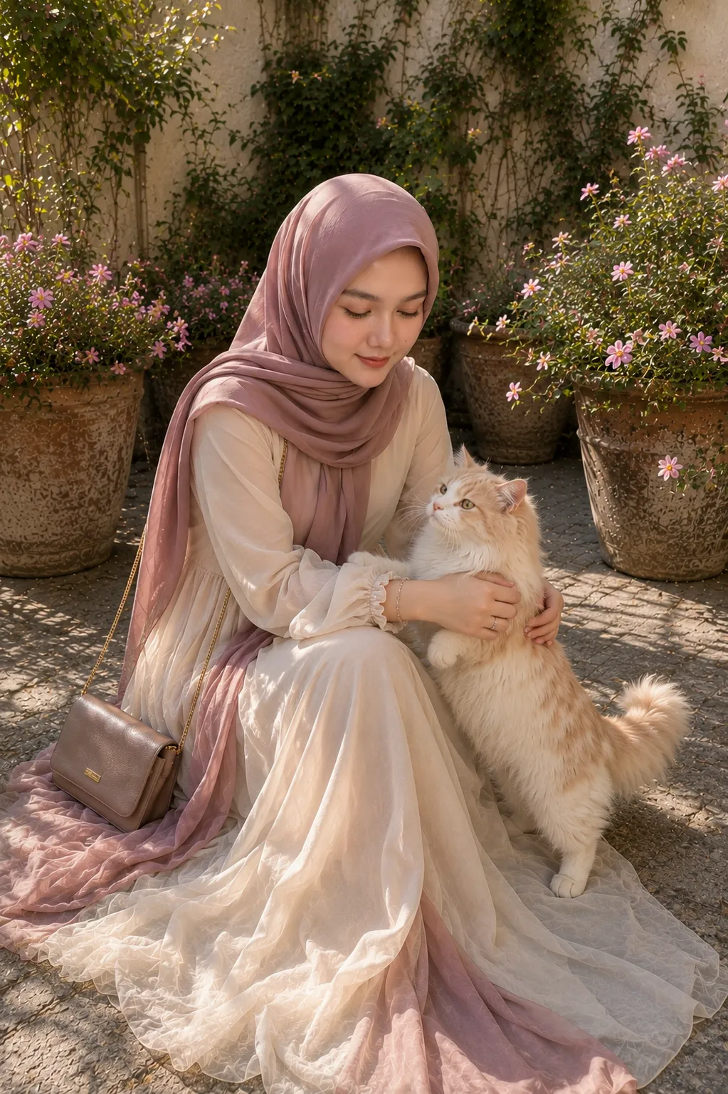 Korean Glass-Skin Garden Portrait with a Cat output 3