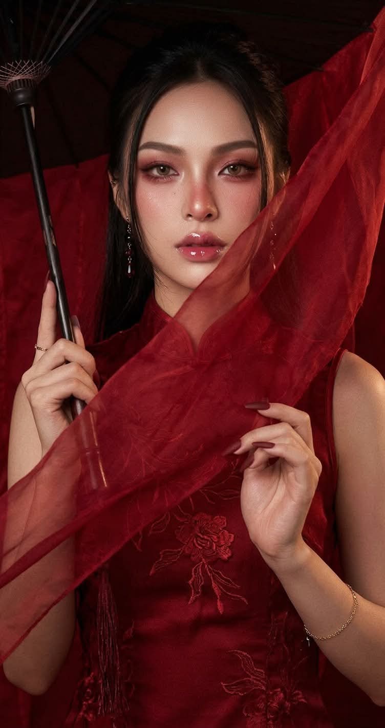 Dramatic Red Cheongsam Portrait output 7