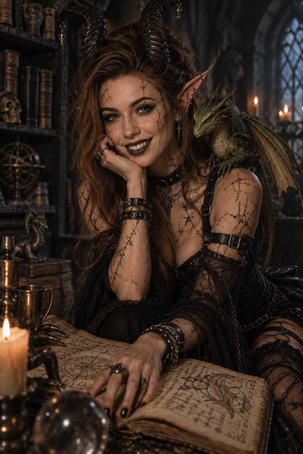 Dark Fantasy Woman with a Small Dragon output 2