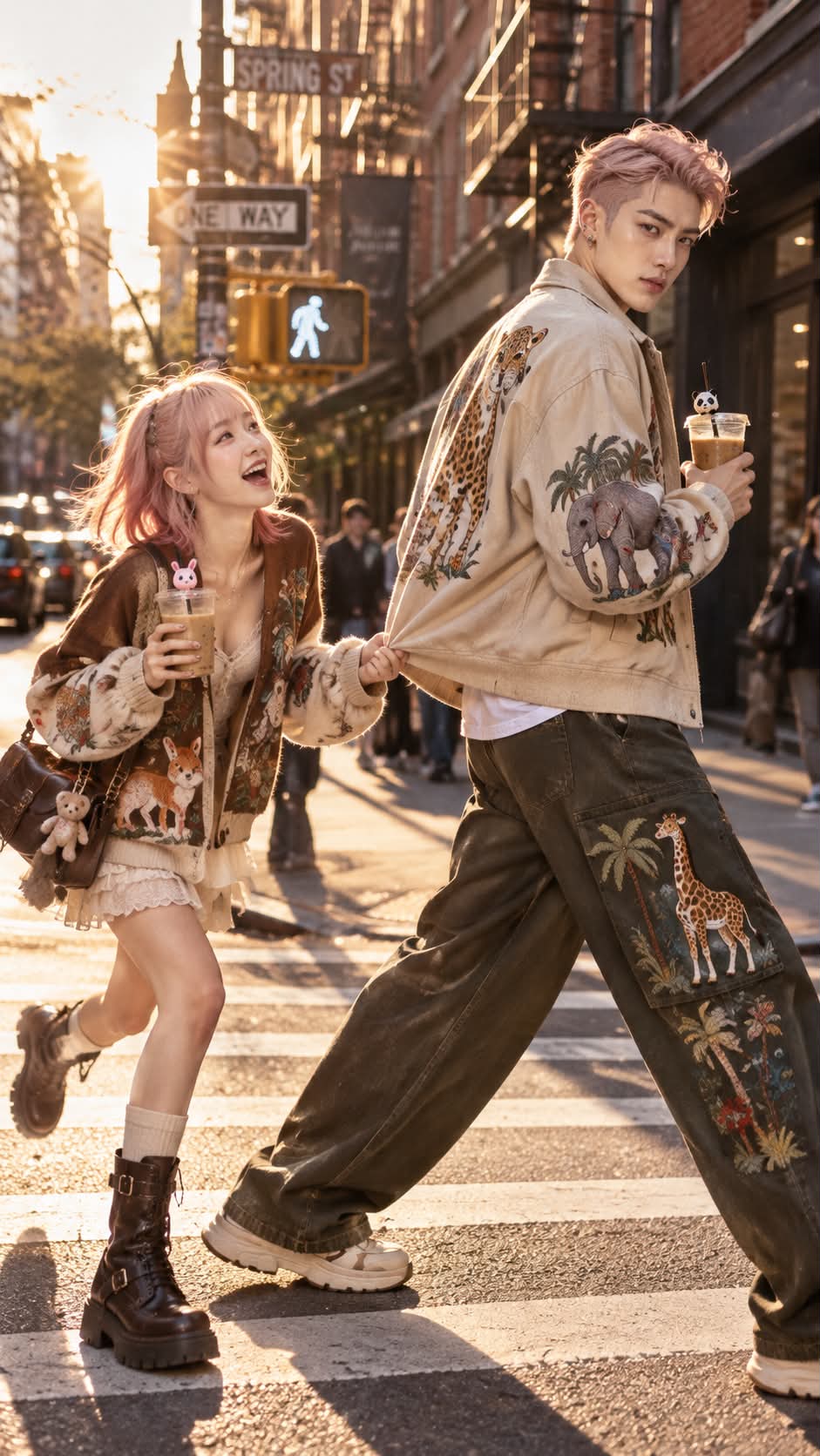 Golden-Hour SoHo Couple Crossing