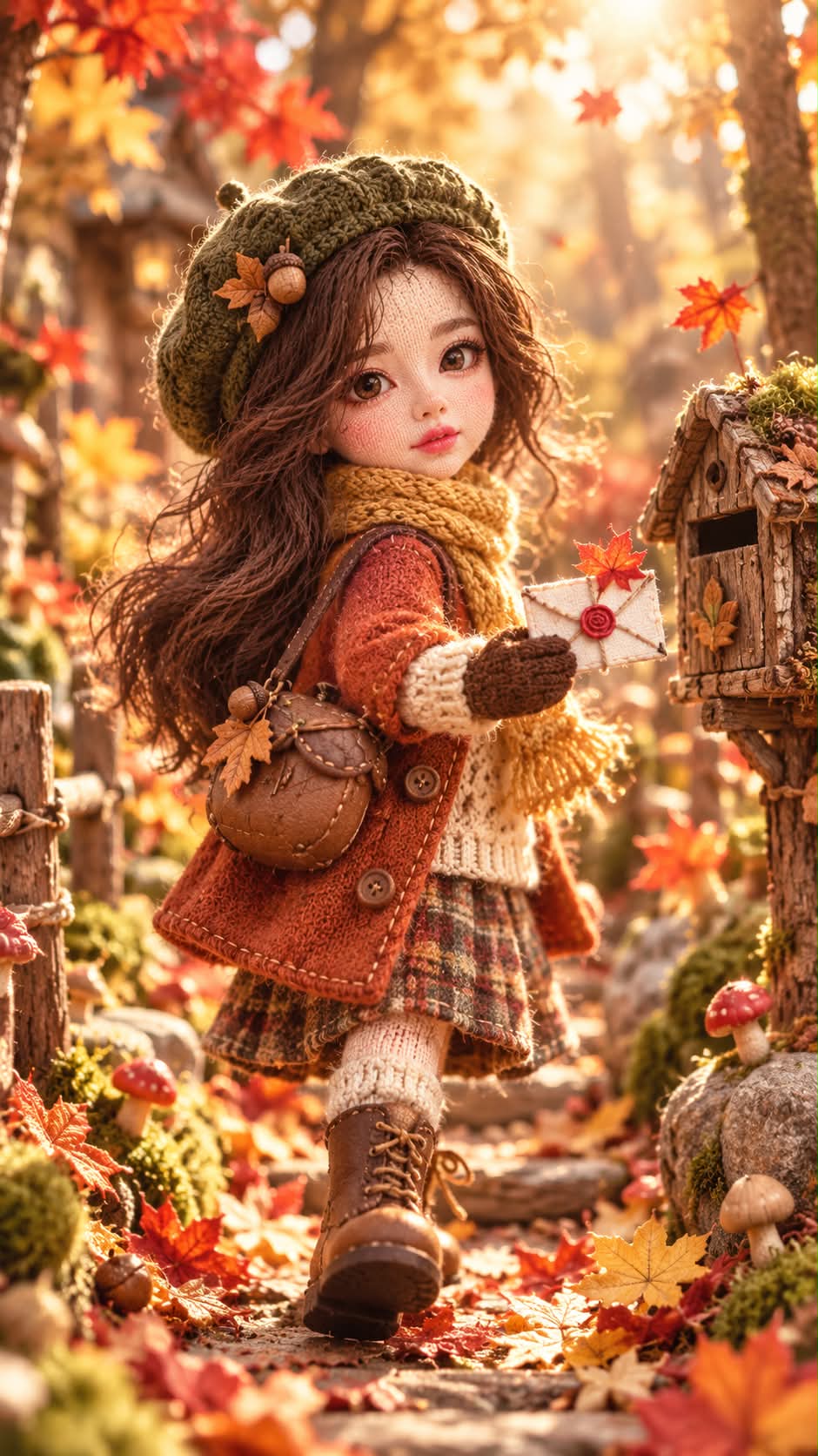 Handcrafted Autumn Woodland Postman Miniature