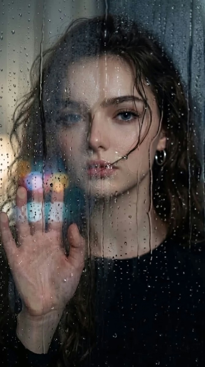 Rain-Soaked Window Portrait