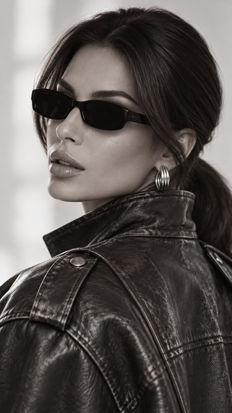 Photorealistic Black-and-White Over-the-Shoulder Portrait