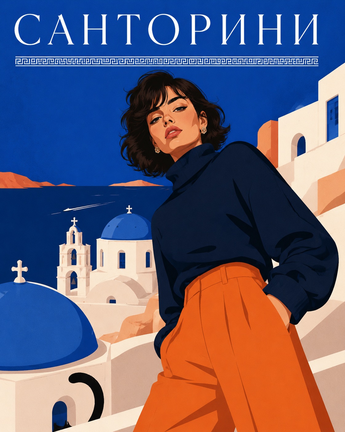 Santorini Flat-Vector Fashion Illustration