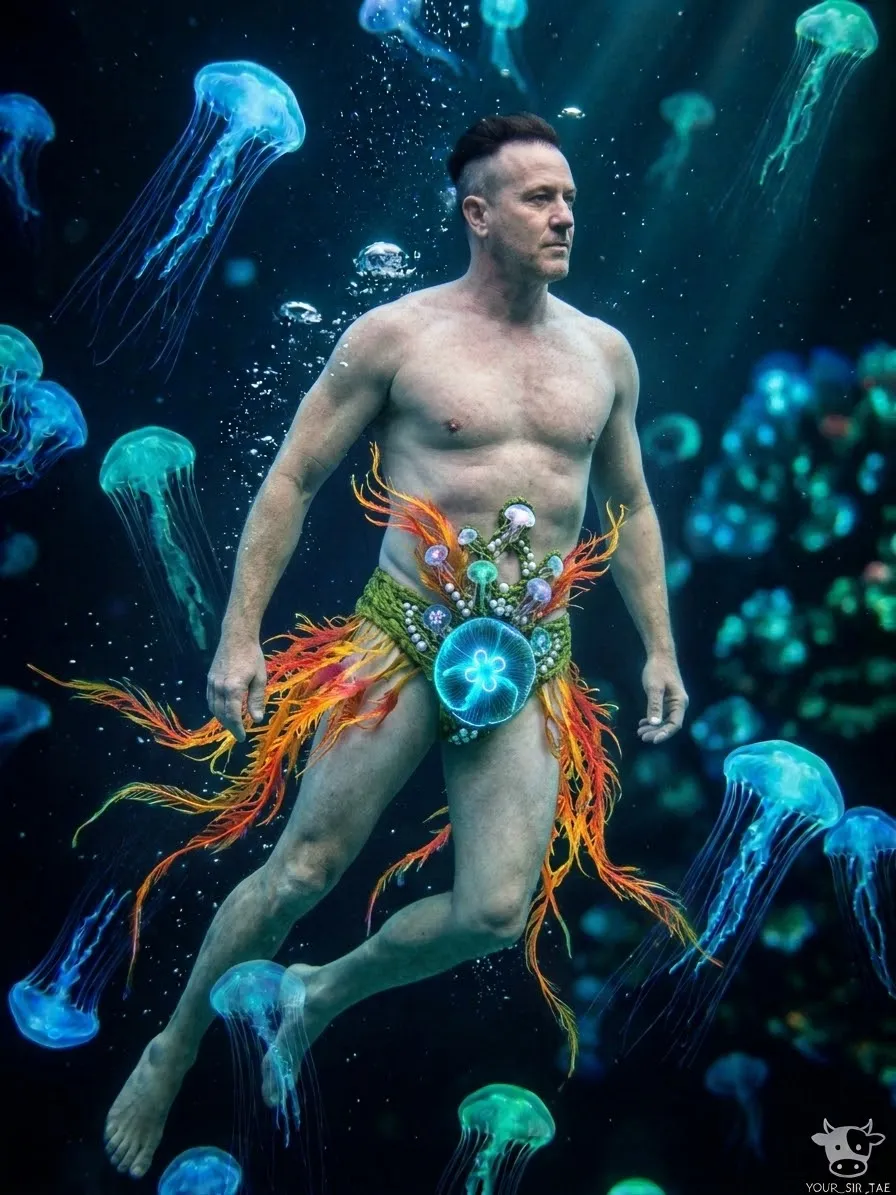 Bioluminescent Jellyfish Swarm Fashion Portrait output 4