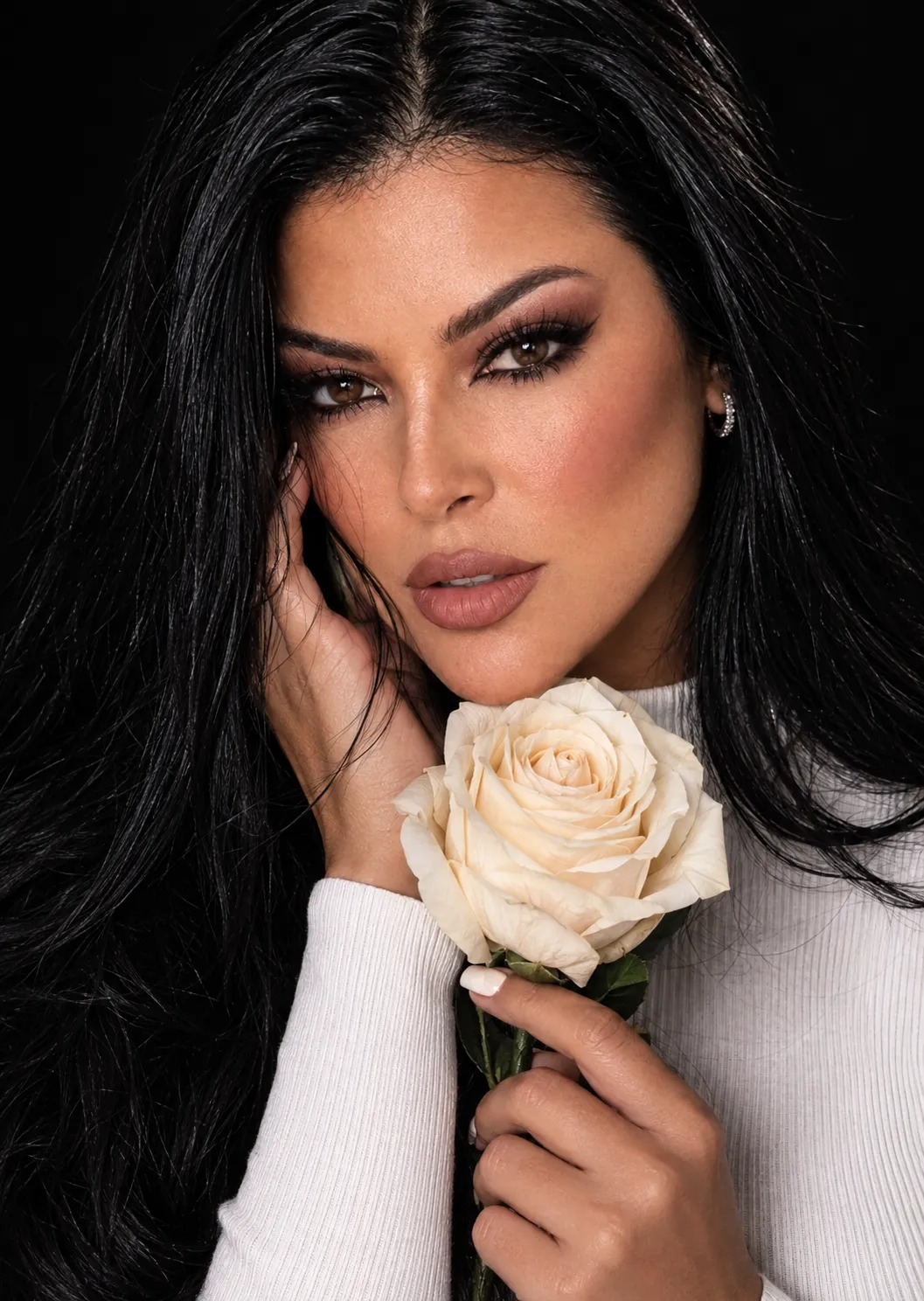 Luxury Beauty Portrait with a Cream Rose