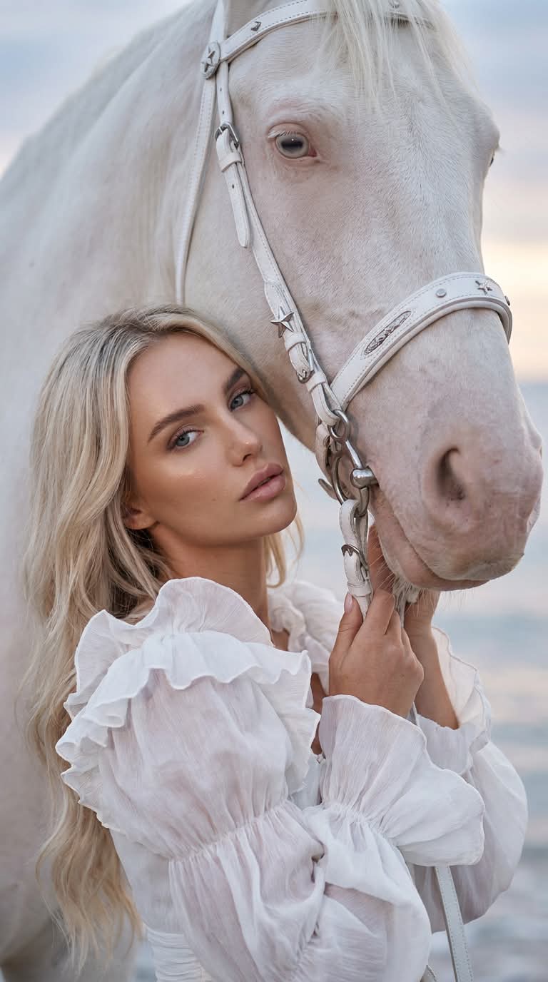 Intimate Fashion Portrait with a White Horse