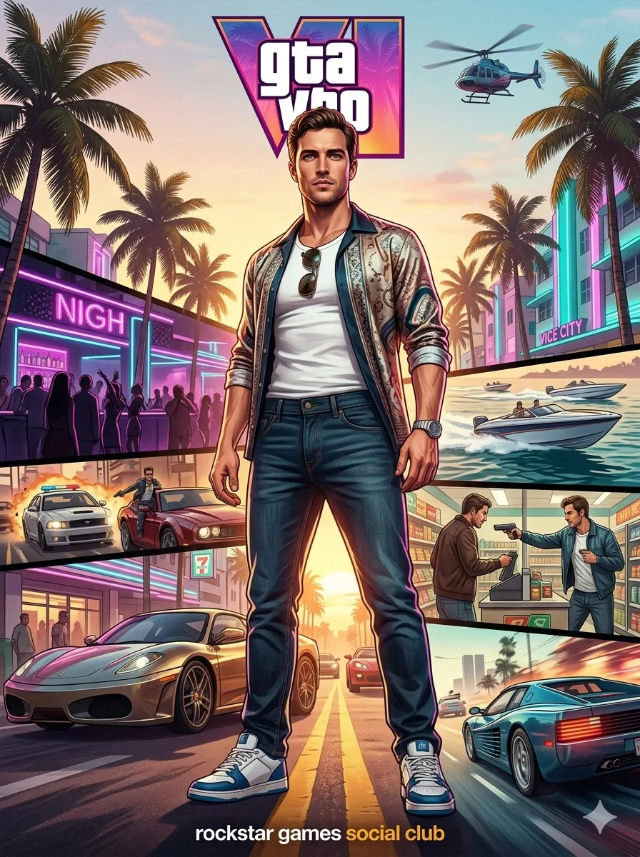 Realistic GTA VI-Inspired Promotional Poster