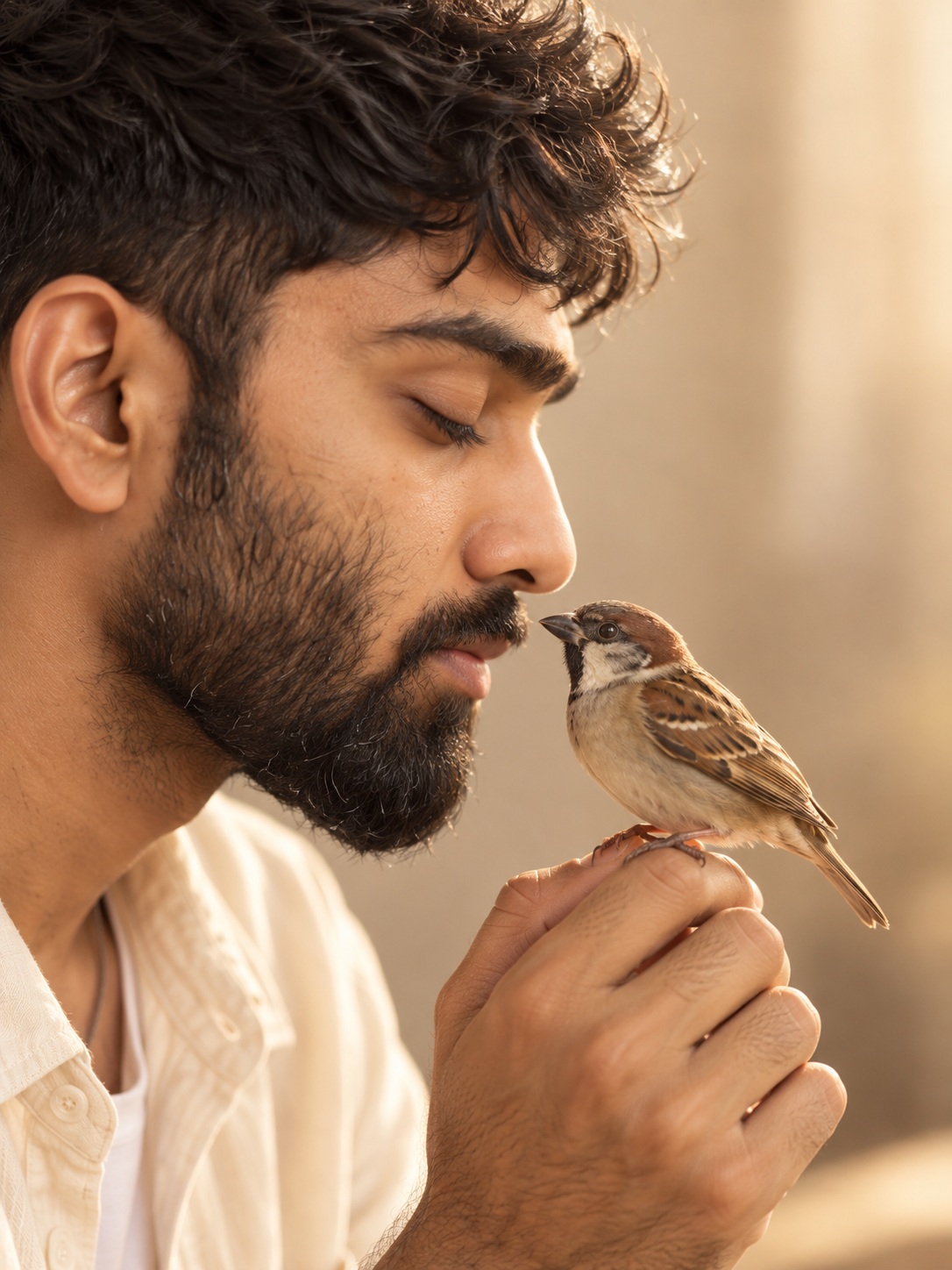 Nose to Beak: A Warm Sparrow Portrait