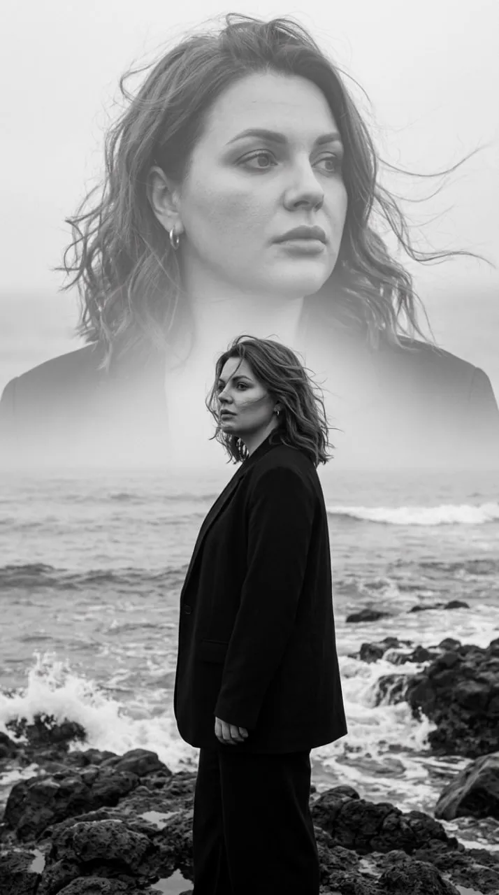 Monochrome Double-Exposure Seaside Editorial Portrait output 2
