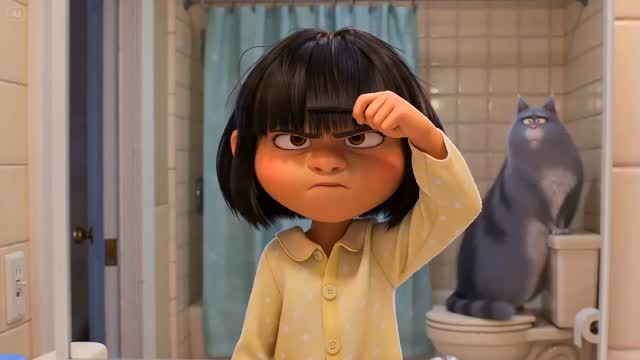 Chaotic Bangs Cut: Mirror-View Cartoon