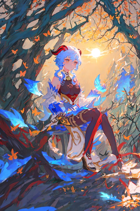 Ganyu Portrait in a Sunlit Forest
