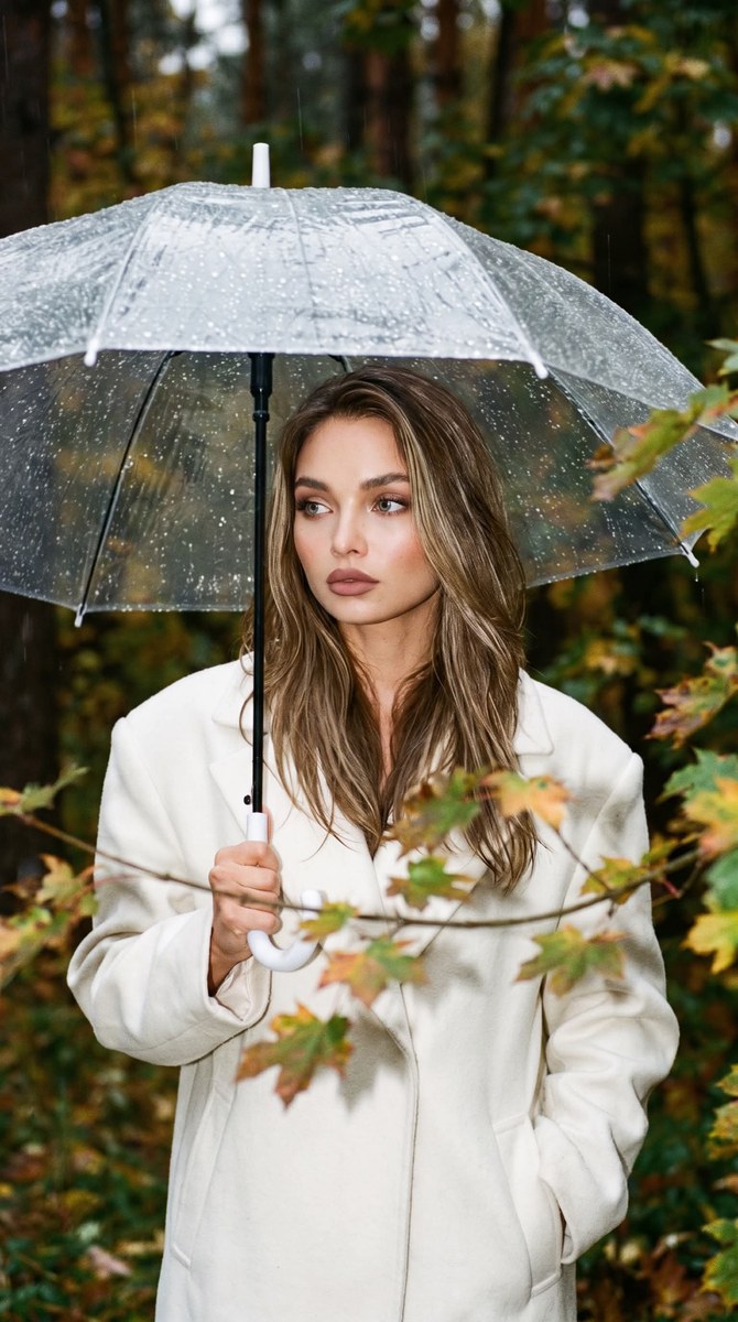 Rainy Autumn Portrait with a Clear Umbrella