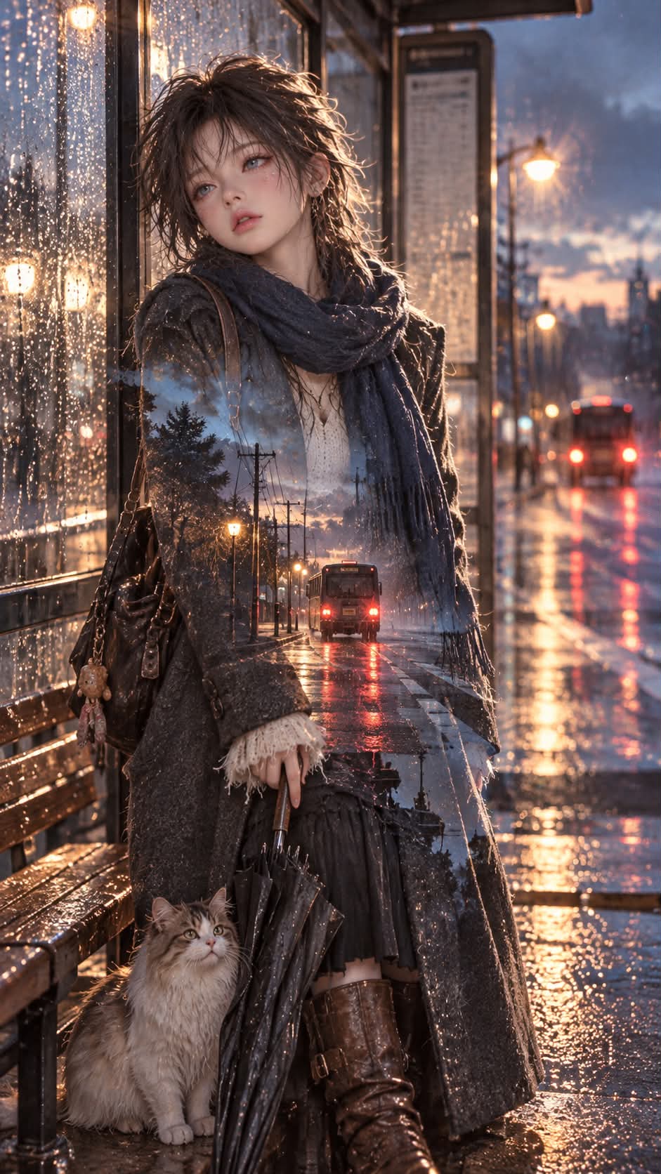 Will You Return When the Rain Stops? — Double-Exposure Portrait