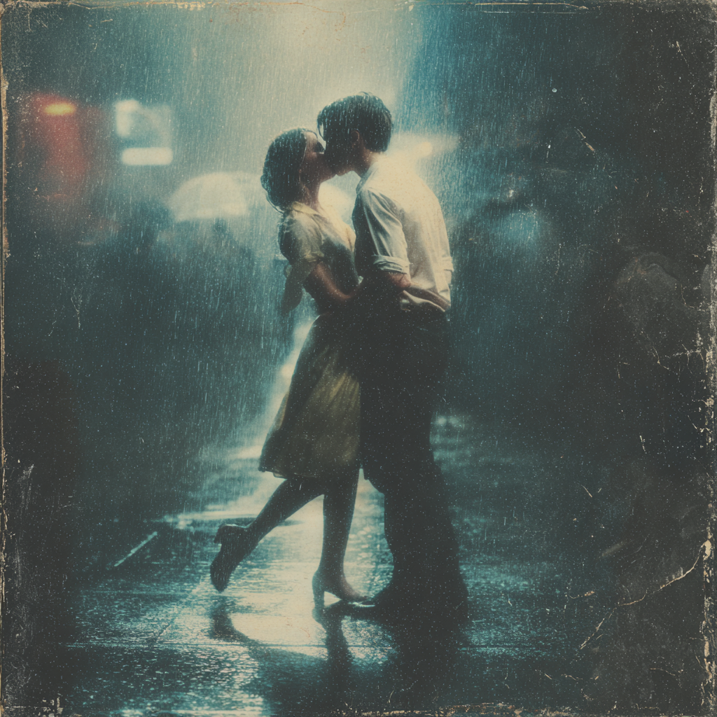 Rainy Album Cover Featuring a Distant Kissing Figure