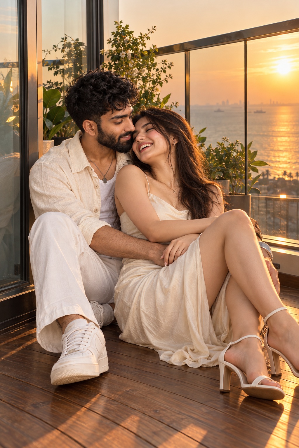 Young Couple on a Sunset Balcony output 1