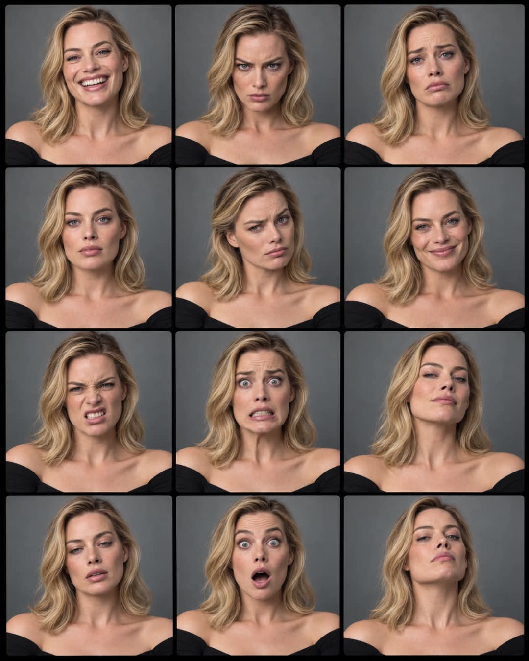 Photorealistic 12-Expression Portrait Contact Sheet output 5