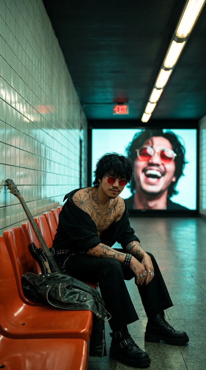 Grunge Rocker in an Underground Subway output 1