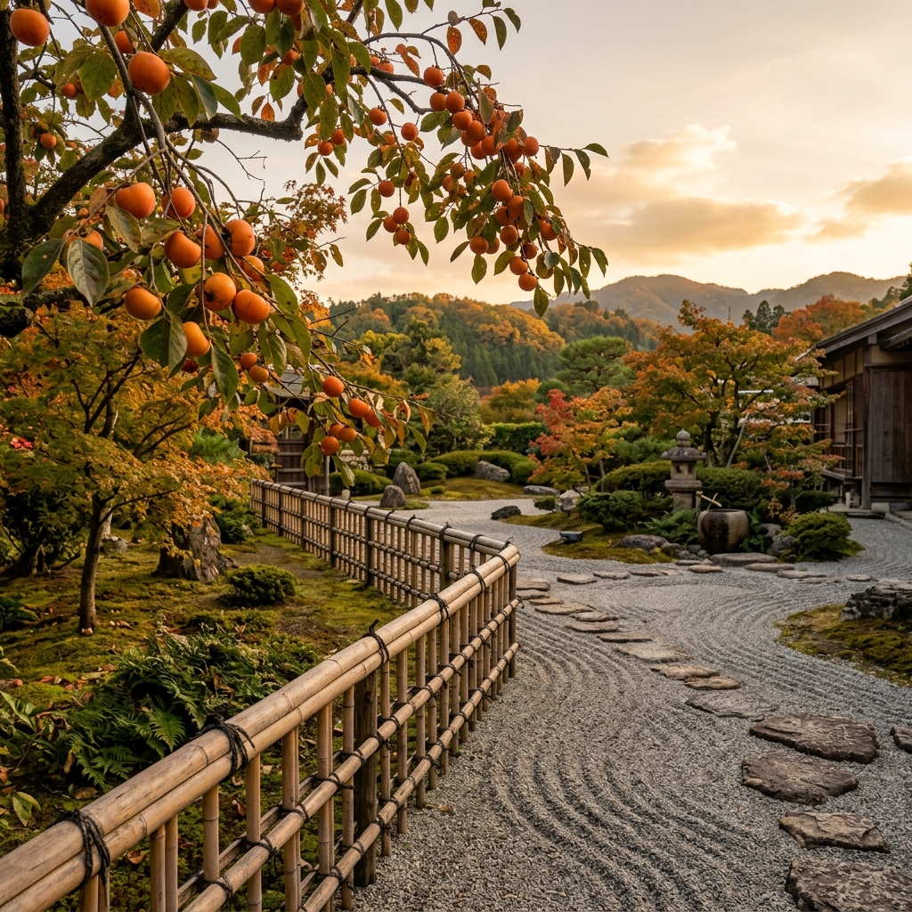 Golden-Hour Persimmon Garden Photograph