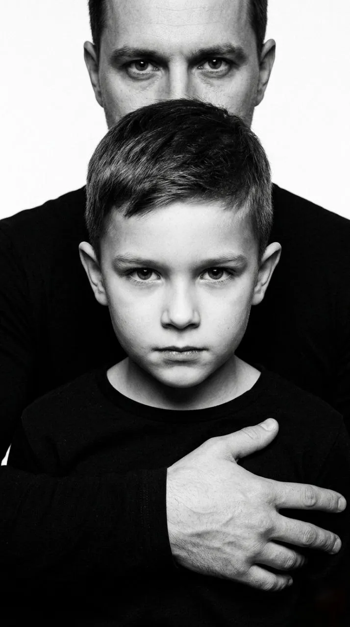 Black-and-White Father and Son Studio Portrait output 1